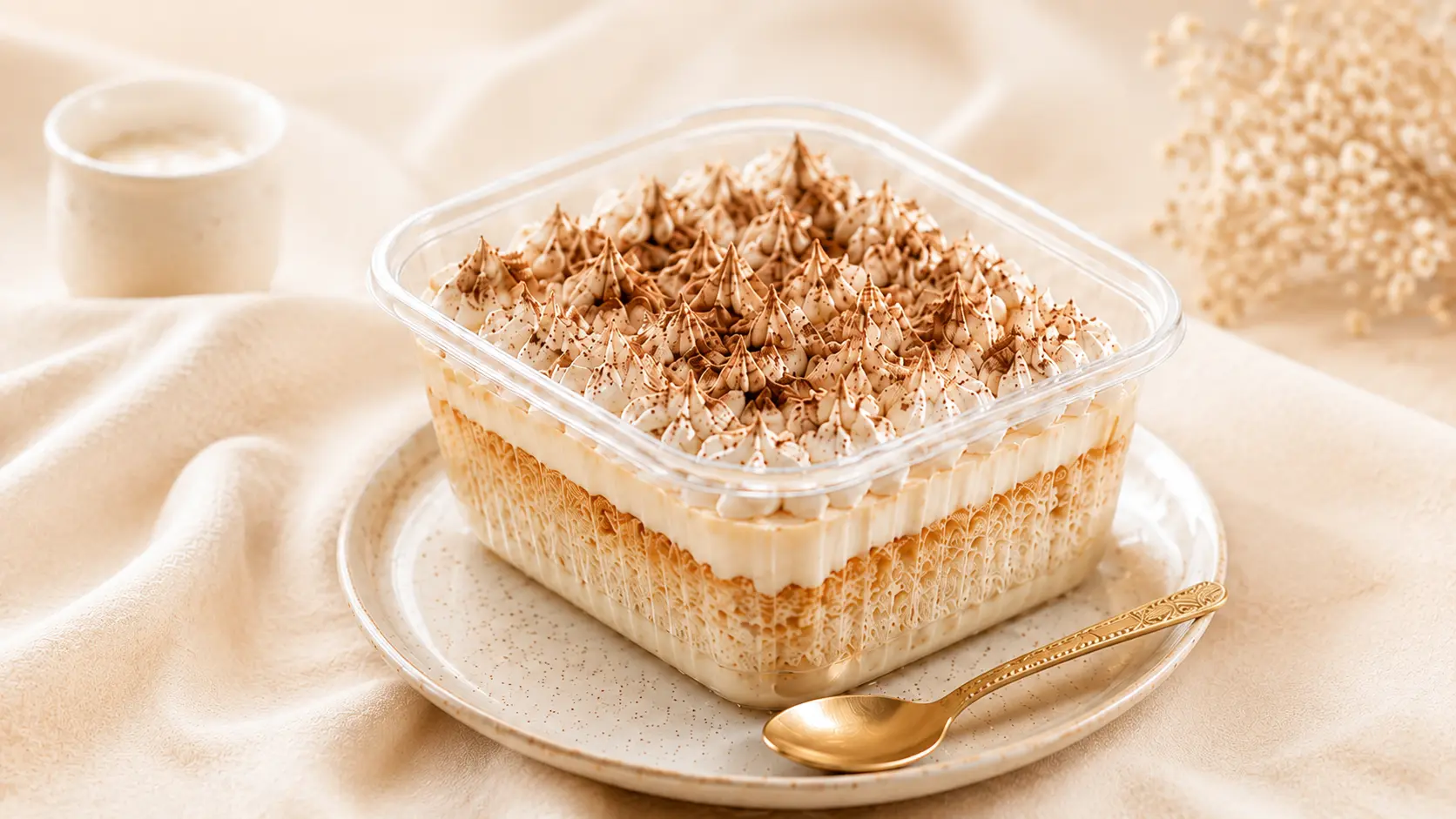 Tarta de tres leches artesanal con crema batida de La Cocina de Shara en Málaga